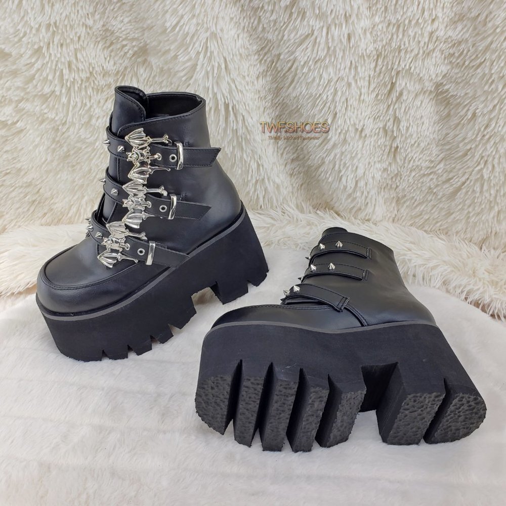 Ashes Bat Buckle 3.5" Platform Goth Punk Boots Restocked - Picture 2 of 12
